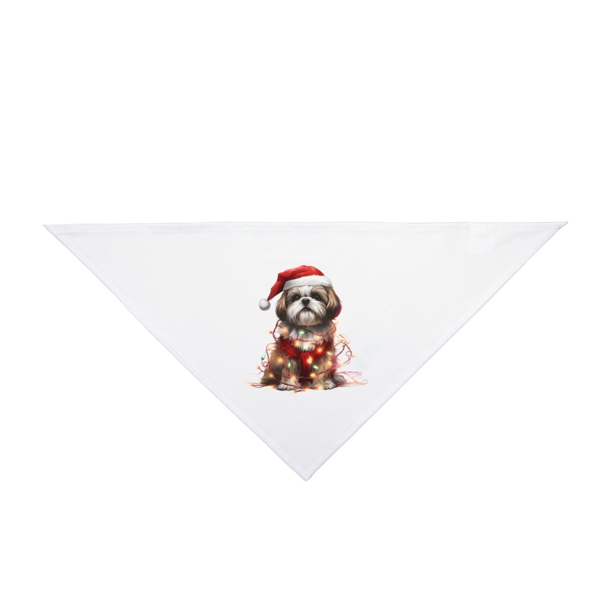 Shih Tzu Wearing a Christmas Hat and Wrapped in Lights Pet Bandana - Shih Tzu Gifts