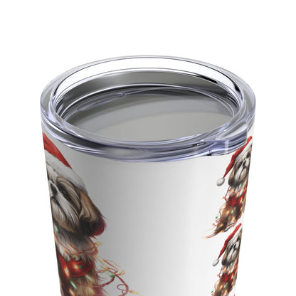 Shih Tzu Wearing a Christmas Hat and Wrapped in Lights Tumbler - Shih Tzu Gifts