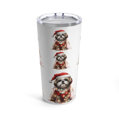 Shih Tzu Wearing a Christmas Hat and Wrapped in Lights Tumbler - Shih Tzu Gifts