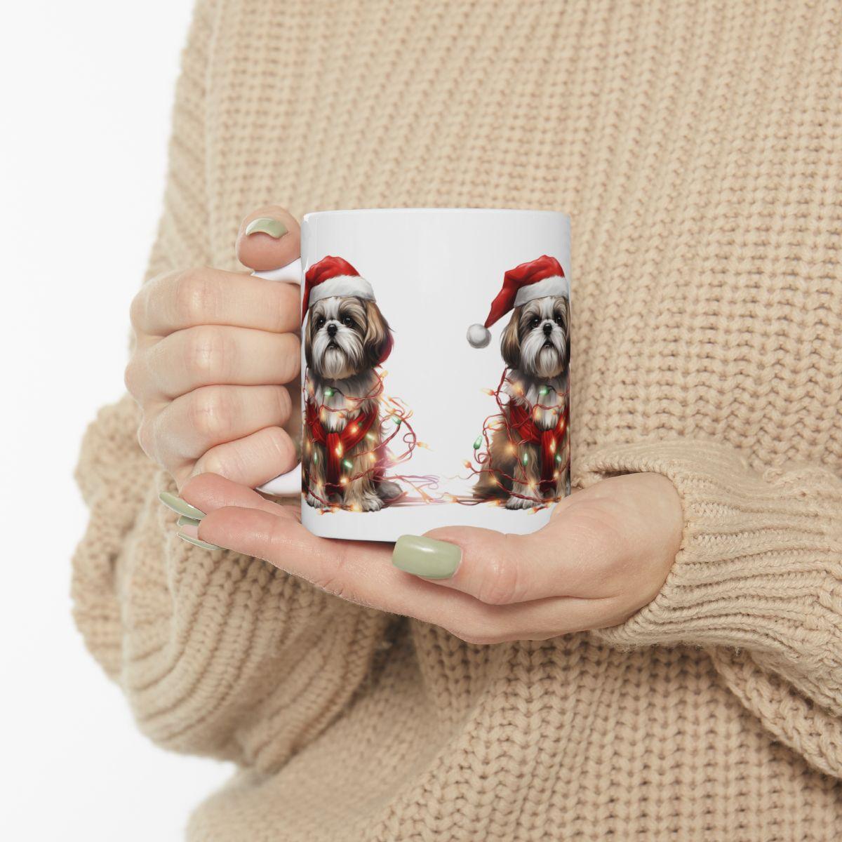 Shih Tzu Wearing a Christmas Hat and Wrapped in Lights Mug - Shih Tzu Gifts