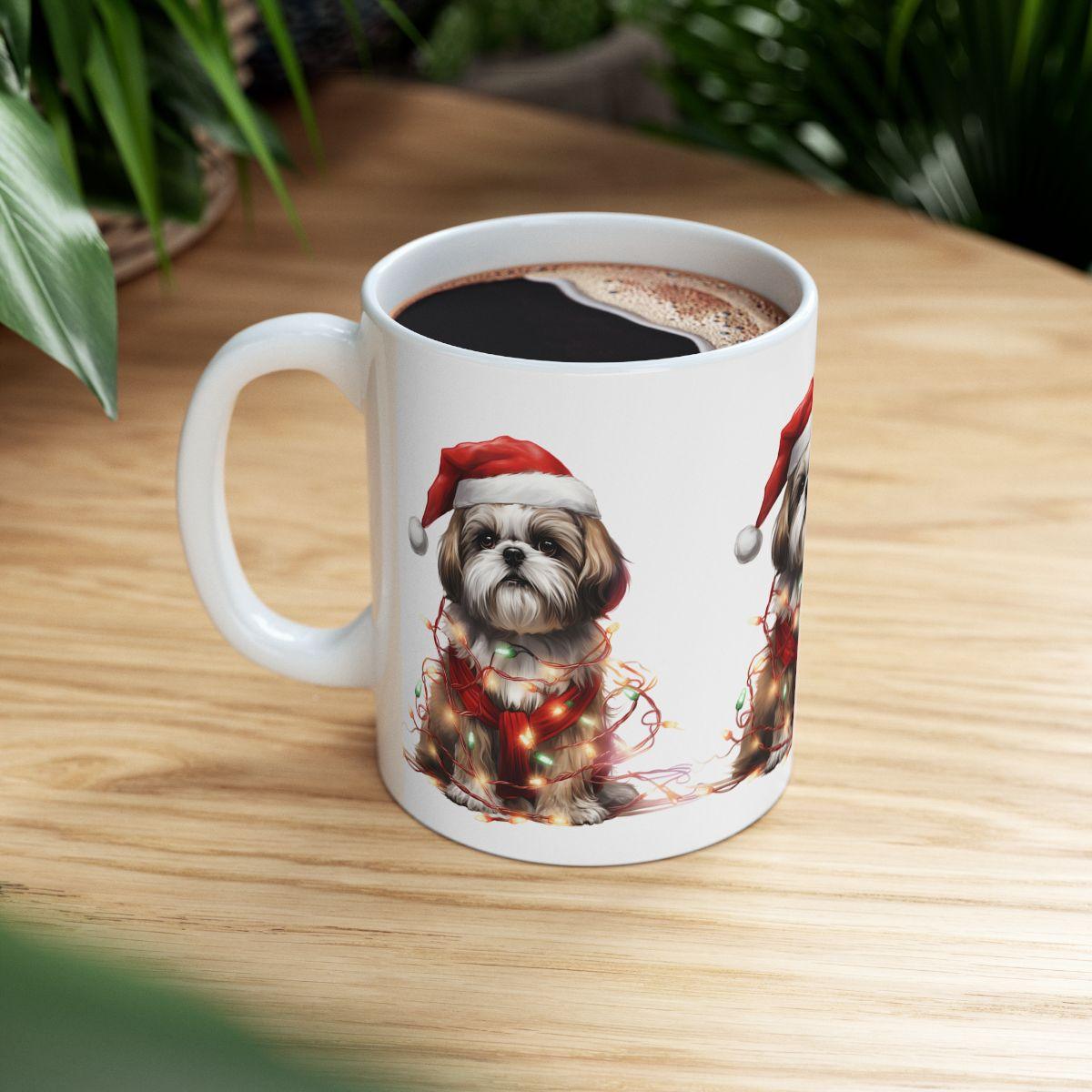 Shih Tzu Wearing a Christmas Hat and Wrapped in Lights Mug - Shih Tzu Gifts