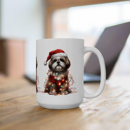 Shih Tzu Wearing a Christmas Hat and Wrapped in Lights Mug - Shih Tzu Gifts