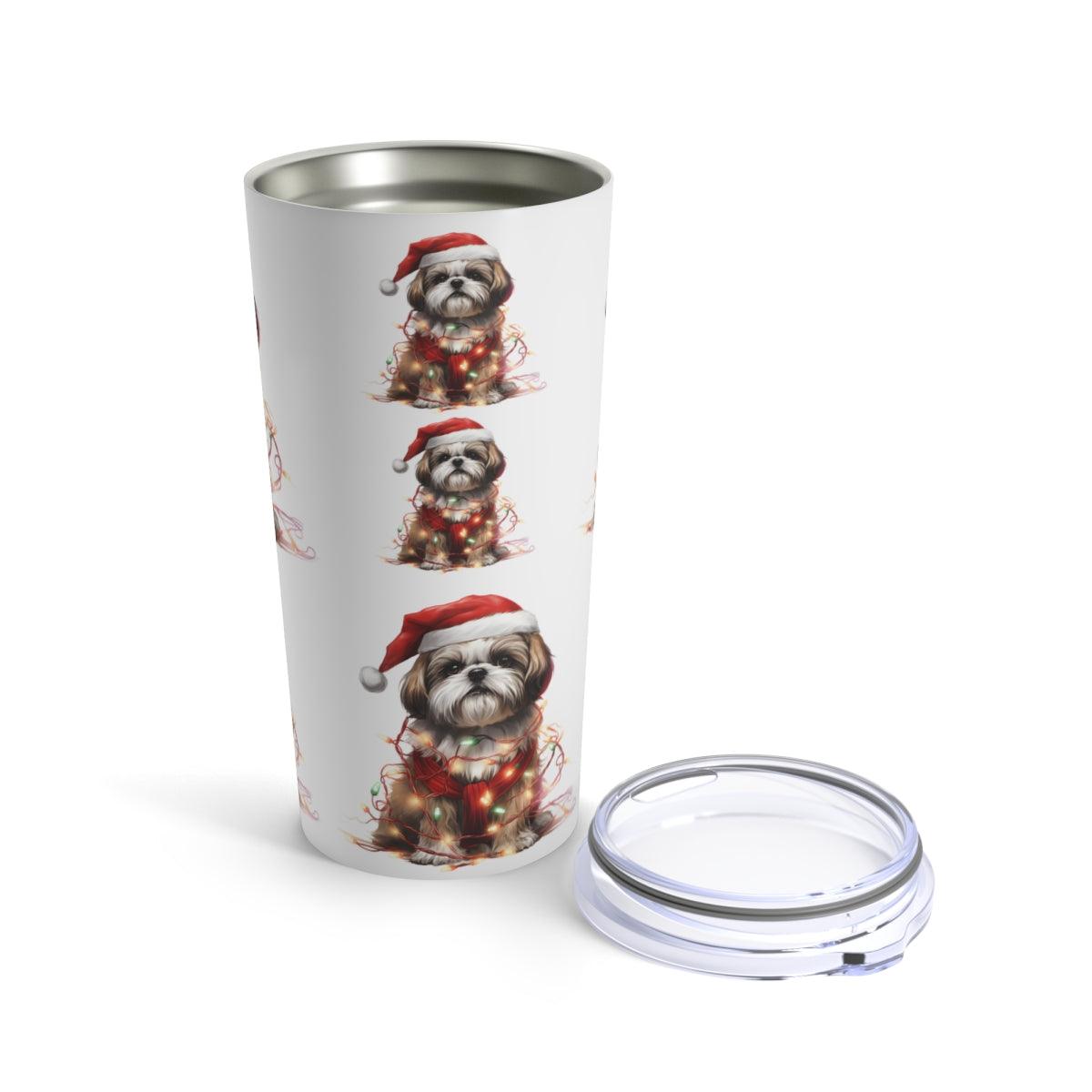 Shih Tzu Wearing a Christmas Hat and Wrapped in Lights Tumbler - Shih Tzu Gifts