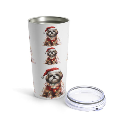 Shih Tzu Wearing a Christmas Hat and Wrapped in Lights Tumbler - Shih Tzu Gifts