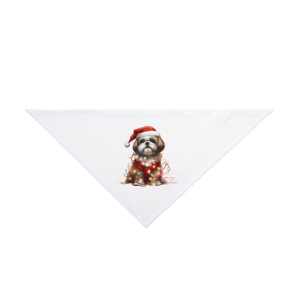 Shih Tzu Wearing a Christmas Hat and Wrapped in Lights Pet Bandana - Shih Tzu Gifts