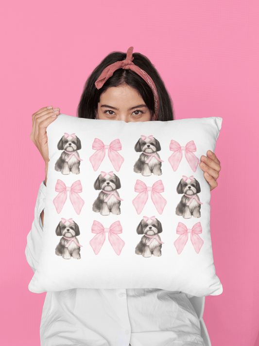 Shih Tzu with Pink Bows Pillow - Cute Gift for Shih Tzu Lovers